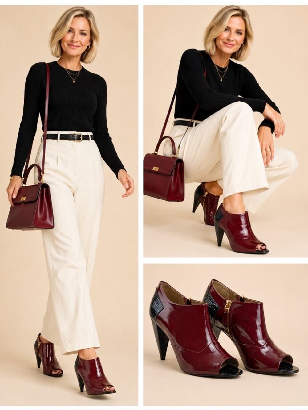 Pour La Victoire Peep Toe Ankle Booties Burgundy Patent Croc Heel Sz 8 S4208